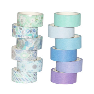 12 rollos <span class=keywords><strong>de</strong></span> cinta Washi <span class=keywords><strong>de</strong></span> tono azul con lámina <span class=keywords><strong>de</strong></span> plata decorativa DIY Scrapbooking diario suministros bala diario planificador pegatinas - Product Image 2