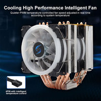 Refroidisseur de processeur RGB 6 caloducs Ventilateur de processeur d'ordinateur 90mm avec dissipateur thermique en aluminium et plastique pour refroidissement de processeur LGA 2011 PC
