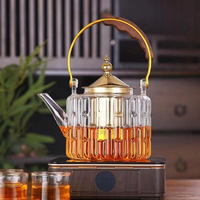 Offre Spéciale : Ensemble Théière de Luxe en Verre Borosilicate avec Infuseur, Poignée et Couvercle en Acier Inoxydable Doré