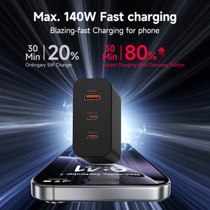 Adattatore GaN 3-in-1 100W 140W ricarica rapida tipo C caricatore USB-C spina India per niente 1a 3a Oneplus <span class=keywords><strong>Samsung</strong></span> Motorola - Product Image 5