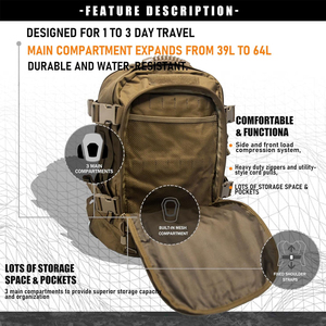 <span class=keywords><strong>Meilleur</strong></span> <span class=keywords><strong>sac</strong></span> <span class=keywords><strong>à</strong></span> <span class=keywords><strong>dos</strong></span> molle ii de kaki extra large <span class=keywords><strong>60L</strong></span> <span class=keywords><strong>sac</strong></span> <span class=keywords><strong>à</strong></span> <span class=keywords><strong>dos</strong></span> de <span class=keywords><strong>randonnée</strong></span> extensible et léger pour outils d'exercice - Product Image 4