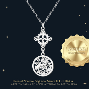 Collana a catena in acciaio inossidabile tetraramatone argento nodo da strega portafortuna amuleto protettivo minimalista ciondoli alla moda - Product Image 3