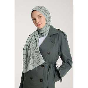 Pañuelo de Seda Satinada de Lujo Pure Tone, Diseño Personalizado, Verde Claro con Detalles Oscuros, Largo, para Primavera y Verano - Product Image 1