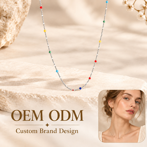 Collier en chaîne d'argent avec perles colorées, élégant pour femme, usage quotidien, personnalisable, fabrication OEM/ODM, vente en gros - Product Image 1