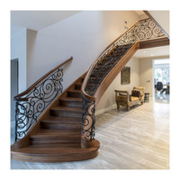 Escalier Courbé Décoratif pour Villa de Luxe, Style Européen, Designs d'Escaliers Doubles Courbes avec Rampe en Fer Forgé