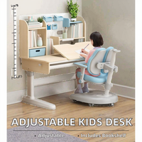 Ensemble de bureau et chaise ergonomiques modernes en bois pour enfants avec bureau inclinable à hauteur réglable et étagère multifonction