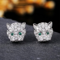 Boucles d'oreilles personnalité de la mode européenne et américaine pleine Zircon tête de léopard boucles d'oreilles dames tempérament boucles d'oreilles en gros