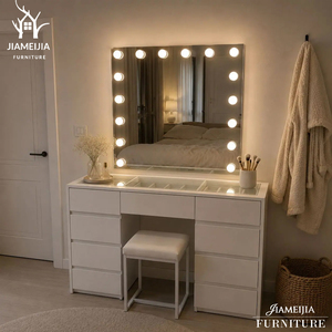 <span class=keywords><strong>Coiffeuse</strong></span> de maquillage haute brillance avec miroir LED, plateau en verre, tiroirs et tabouret, laquée blanche, mobilier, vente en gros, OEM - Product Image 3