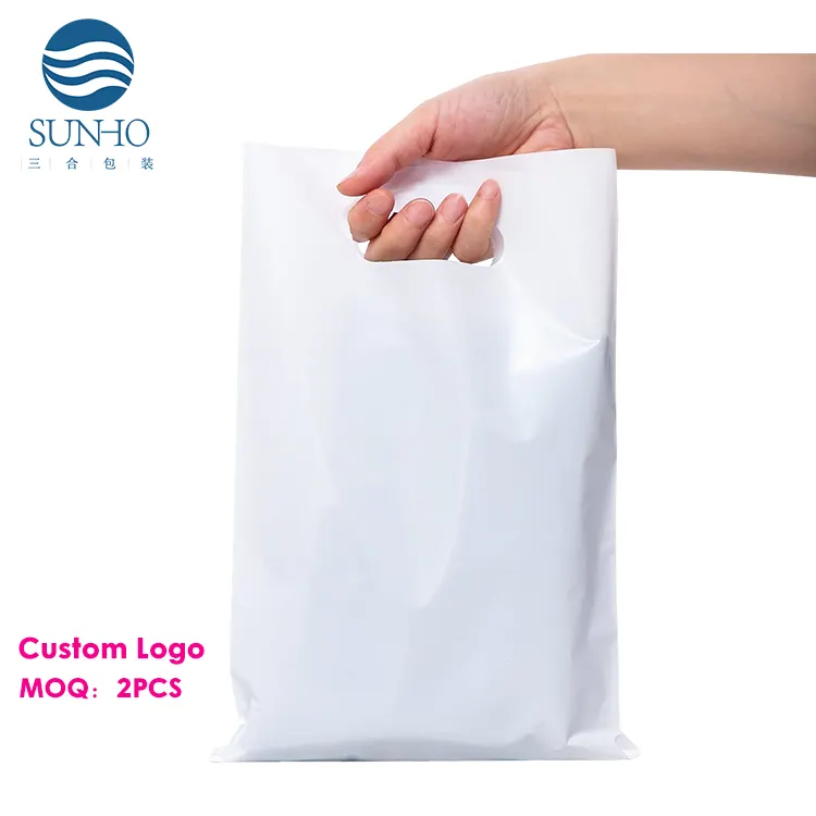 Sacchetti della spesa con LOGO stampato OEM ODM manico per imballaggio fustellato biodegradabile forniture per piccole imprese sacchetto di plastica personalizzato
