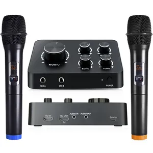 Factory Wholesales OEM Black Uhf Dual Channel Handheld Long Range Wireless Microphone Karaoke Mixer Home Theater Karaoke System