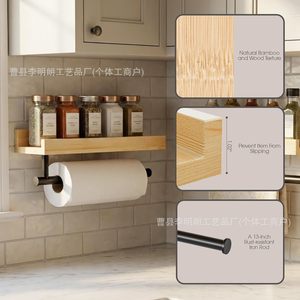 Nouveau porte-mouchoirs mural en bois transfrontalier, étagère de rangement double couche, étagère de rangement intégrée pour cuisine, fixation murale - Product Image 3