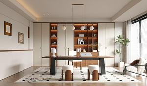 Modern Oak Bookcase with Adjustable Shelves and <b>Computer</b> <b>Desk</b> for Home Bar & Wine Cellar - Product Image 4