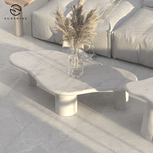 Mesa de Centro de Diseño de piedra de mármol convertible gris minimalista moderna madera de mango duradera para oficina y sala de estar - Product Image 4