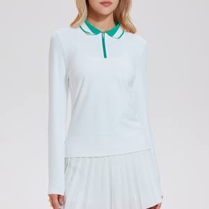 לוגו מותאם אישית חצי zip חולצת כושר ספורט שרוול ארוך פולו גולף באיכות גבוהה טניס שרוול פולו חולצה מלאה לנשים - Product Image 4