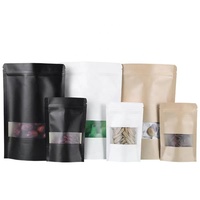 Sachets Doypack Zip Lock mats noirs prêts à l'emploi, sacs en papier kraft avec fenêtre pour emballage alimentaire