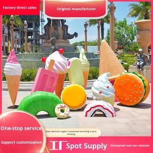 Escultura Decorativa de Helado de Simulación, Grande, para Exteriores, Decoración de Postres, Macaron, Donut, Cono, Tienda de Bebidas Frías, Artesanía de Resina y Madera - Product Image 3