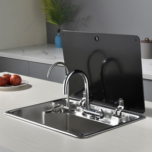 Lavello in Acciaio Inox per <span class=keywords><strong>Camper</strong></span> con Coperchio e Doppio Rubinetto - Set Lavello Salvaspazio Quadrato per Cucina di <span class=keywords><strong>Camper</strong></span> - Product Image 1