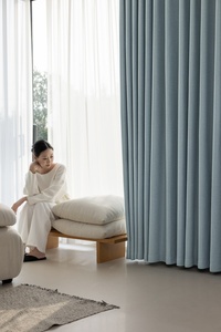Haut de gamme solide bleu ciel Polyester lin haute rideaux occultants tissu pour chambre salon hôtel bureau fenêtres - Product Image 5