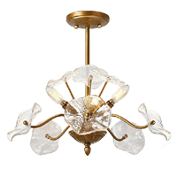 Lustre suspendu à 3 lumières avec abat-jour en verre transparent en forme de fleur vintage pour balcon, chevet, restaurant