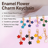 Gantungan Kunci Bunga Enamel Warna-warni Berlapis Emas Liontin Logam Motif Bunga dengan Rantai untuk Aksesori Tas Hadiah Promosi Wanita