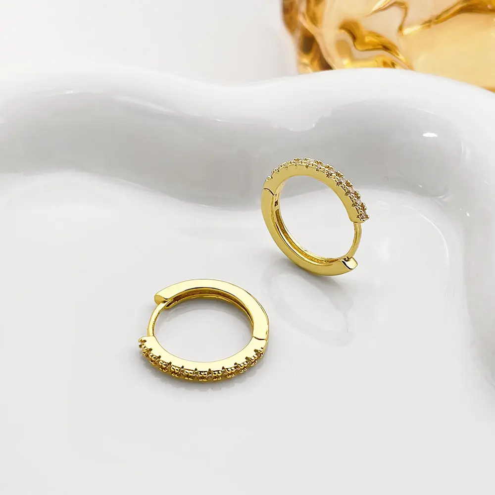 Wholesale Thailand New design brass hoop earrings micro cz gold plated huggies earrings for women