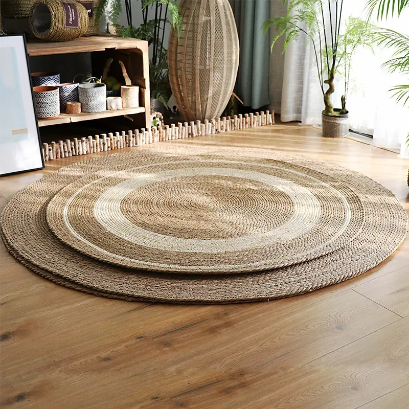 Round Cattail Grass Floor Mat Woven Floor Mat Braided Rug For Home Decoration