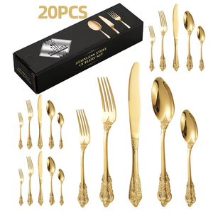 Light Luxury Embossed 20-Piece Set Stainless Steel Tableware Reusable Knife <b>Spoon</b> Knife Set - Product Image 2