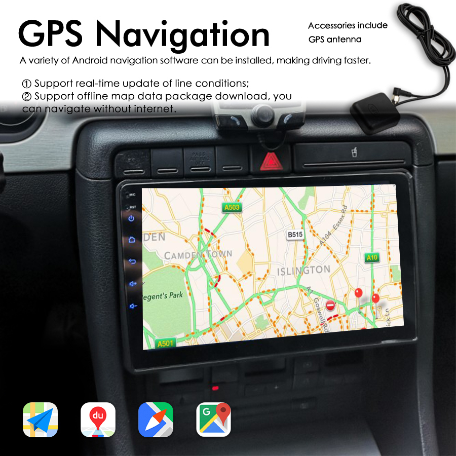 Autoradio Android 9 Pouces Pour Audi A4/S4/RS4 2002-2008 - CarPlay/Android Auto Sans Fil, 4Go+128Go, GPS, Caméra De Recul - 3