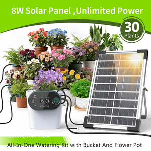 Garden Solar Drip Irrigation <b>Timer</b> System 8W Auto Kit 30 Pots HD LED Display 22 Timing Modes Anti Siphoning IPX5 Waterproof - Product Image 2