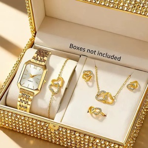 Ensemble de bijoux pour femmes, <span class=keywords><strong>montre</strong></span> à cadran carré, bracelet en forme de cœur, collier, bague, boucles d'oreilles, coffret cadeau, <span class=keywords><strong>montre</strong></span> pour femmes - Product Image 1