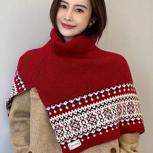 Chal de punto estilo francés Fair Isle con cuello alto para mujer, chal grueso retro de invierno, capa exterior cálida y a capas - Product Image 2