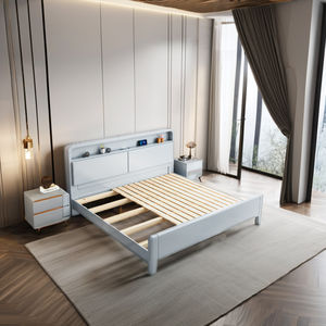Lit simple moderne en bois avec rangement, grand lit double avec panneau en bois massif pour meubles de chambre d'hôtel et d'appartement - Product Image 5