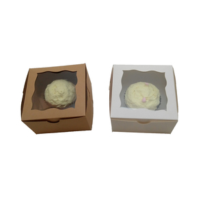 Boîtes d'emballage alimentaire jetables personnalisées pour muffins individuels, couleur unie, pliables, en papier kraft brun, mini-boîte à cupcakes avec fenêtre - Product Image 1