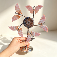 Ornement en cristal naturel mélangé en forme de cœur avec ailes, support métallique, sculpté à la main, tendance mode, décoration intérieure, cadeau