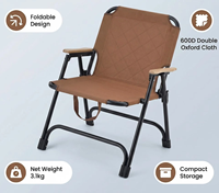 Chaise de camping pliante avec accoudoirs en bois, dossier bas, siège de loisirs extérieur portable en tissu Oxford