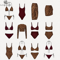 Colección de Trajes de Baño para Mujer con Estampado de Leopardo, Bikini de Cintura Alta, Falda Pareo, Traje de Baño, Varios Estilos, OEM ODM