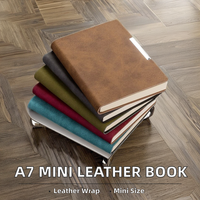 Carnet de poche super mini A7 avec étui en cuir PU, journal à spirales, agenda imprimé pour l'école et les cadeaux, reliure thermique, 80 feuilles