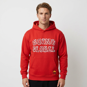 Sweat-shirt à capuche rouge Going Global unisexe en coton molletonné, pull décontracté avec poche avant et imprimé lettres - Product Image 2