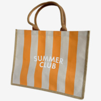 Sac fourre-tout imperméable doublé en faux coton et lin, grand sac à bandoulière rayé avec poignées en cordon pour la plage et les pique-niques