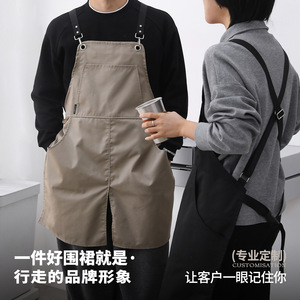 Apron With Slits Stain Resistant For Coffee Milk Tea Hair Salon Work Use Solid Color Black Khaki Dark Brown Four Seasons - Product Image 4