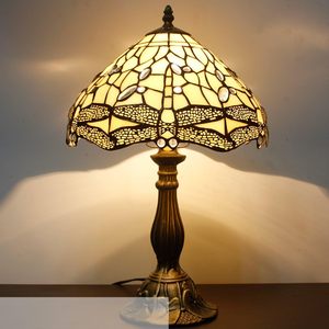 Lampada da Tavolo LED Stile <span class=keywords><strong>Tiffany</strong></span> 12x12x18 Pollici con Vetro Colorato Crema, Funzionamento Elettrico per Camera da Letto, Scrivania, Luce da Lettura e Decorazione - Product Image 3