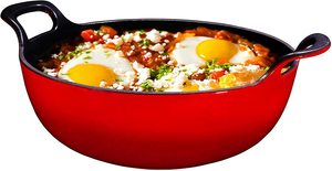 Casserole en fonte de 3 pintes au design moderne, ustensiles de cuisine émaillés en forme de Balti avec poignées larges - Product Image 4