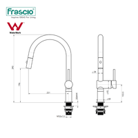 Robinet de cuisine Frascio à levier unique, monobloc, finition brossée, avec douchette extractible, eau chaude/froide