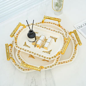 Juego <span class=keywords><strong>de</strong></span> 3 Bandejas para Frutos Secos <span class=keywords><strong>de</strong></span> Lujo Ligero con Borde Dorado Blanco para Sala <span class=keywords><strong>de</strong></span> Estar, Mesa <span class=keywords><strong>de</strong></span> Centro - Product Image 5