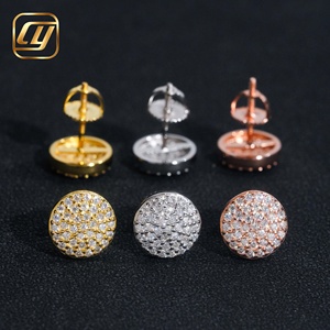 Pendientes de tuerca de plata de ley S925 con moissanita pavé, aretes redondos con incrustaciones de piedras, joyería hip hop al por mayor en stock. - Product Image 4