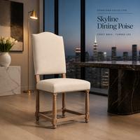 Chaise de salle à manger rembourrée de style Empire français moderne avec dossier en camelback, dossier encastré, garniture cloutée et pieds en bois tourné pour salles à manger domestiques