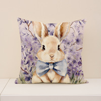 Housse de coussin YINUAN Lapin de Pâques violet, motif lapin rayé, en polyester, décorative