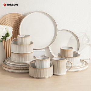 Service de table en céramique élégant personnalisé de luxe de 16 pièces, vaisselle en grès, assiettes et bols, glaçure réactive - Product Image 2