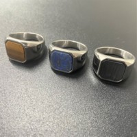 HOT VAF Bague Chevalière en Pierre Naturelle Lapis Lazuli, Œil de Tigre, Onyx Noir, Anillos De Piedra Natural, Batu Cincin
