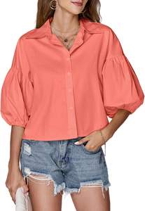 <span class=keywords><strong>Camicetta</strong></span> da donna Vintage estiva Crop Top in tessuto con colletto Button Down a maniche corte stile Casual camicia Crop - Product Image 5